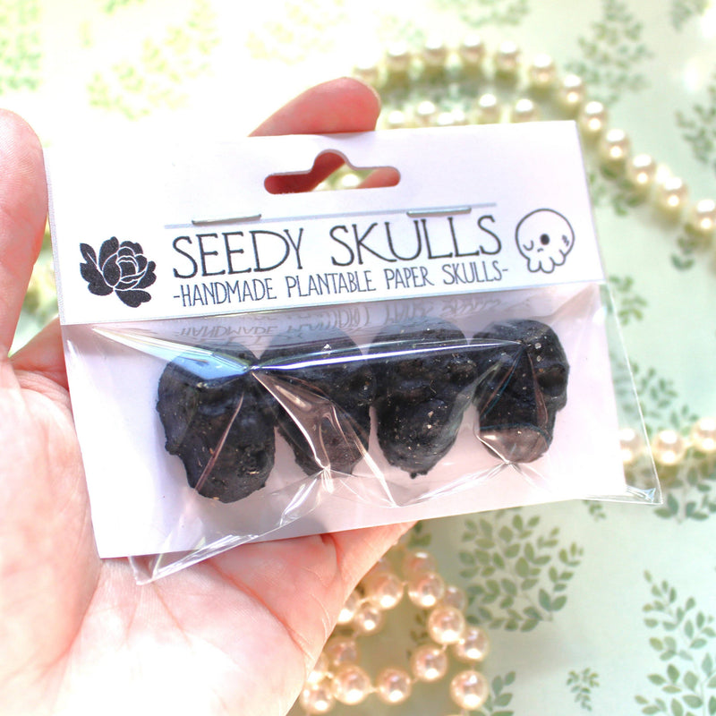 4 Pack Black Plantable Paper Skulls / Seed Bombs / Seedy Skulls Pack / Recycled Paper Pulp Craft / Spring Summer Small Gift / Wild Flowers
