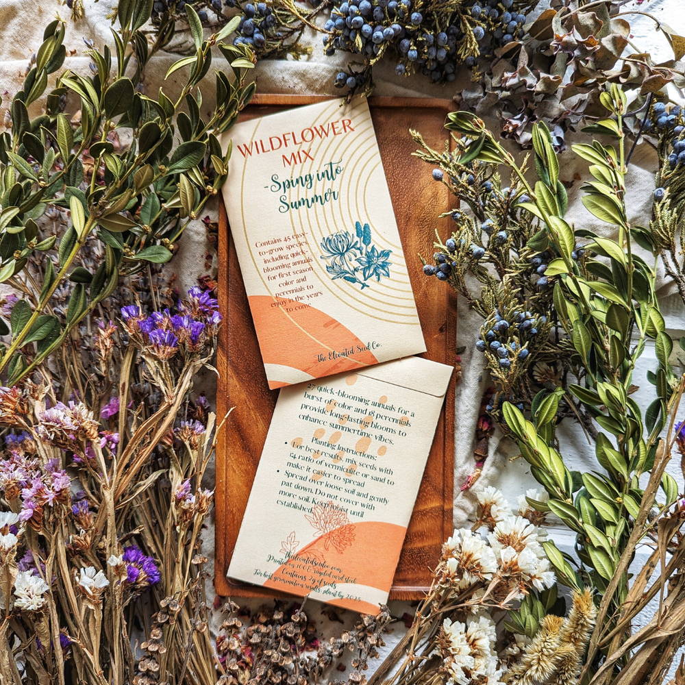 Spring into Summer Blend wildflower seed packet from Valhalla Hall Farm