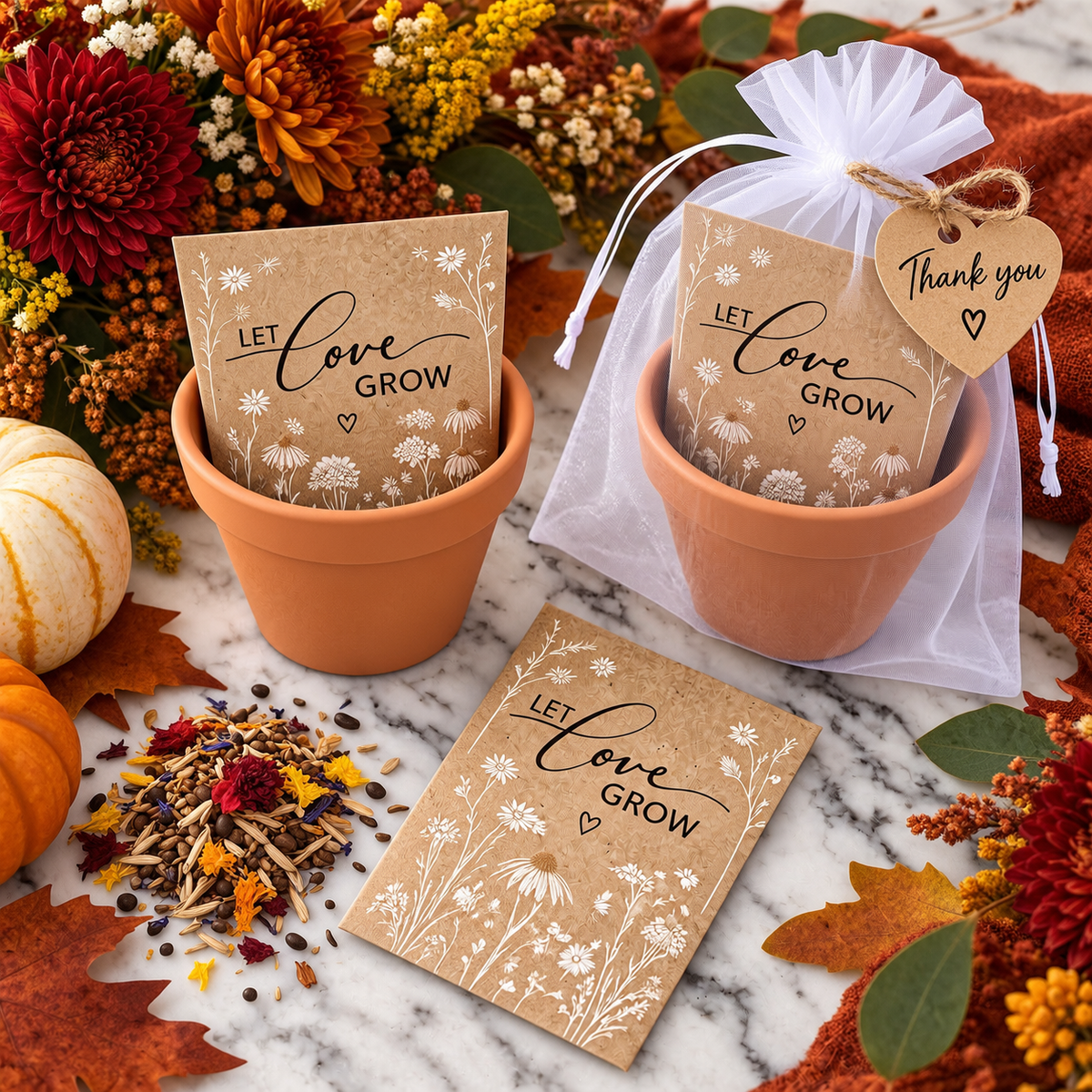 Let Love Grow Autumn Wedding Favors for Guests | Wildflower Seed Favor Kits | Fall Bridal Shower & Rustic Wedding Favors