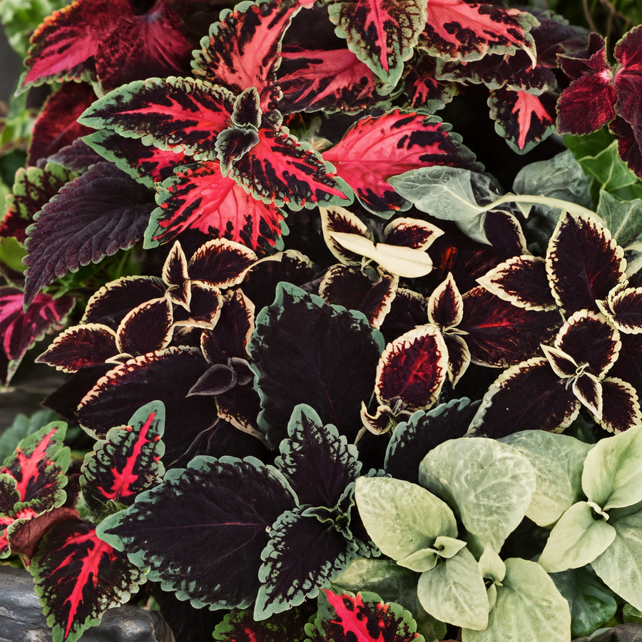 Coleus Seeds - Rainbow Mix | Burgundy, Crimson & Near-Black Patterned Foliage | Goth Garden & Shade Border Seeds
