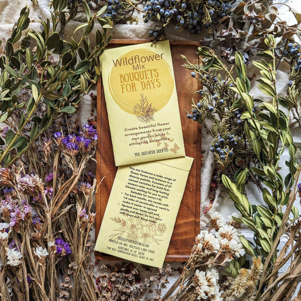Bouquets for Days Blend wildflower seed packet from Valhalla Hall Farm