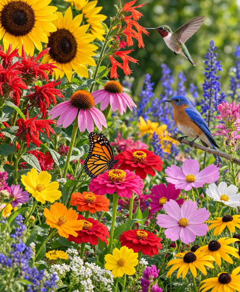 Butterflies on a flowering wildflower planting