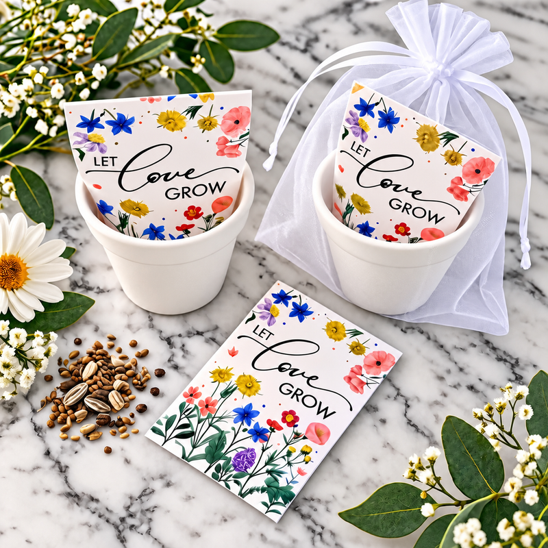 Let Love Grow Wedding Seed Favors for Guests | Pollinator Wildflower Seed Starter Kits | Garden Wedding Favors
